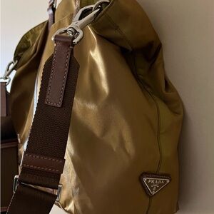 Prada Tan and Brown Leather Trim Bag